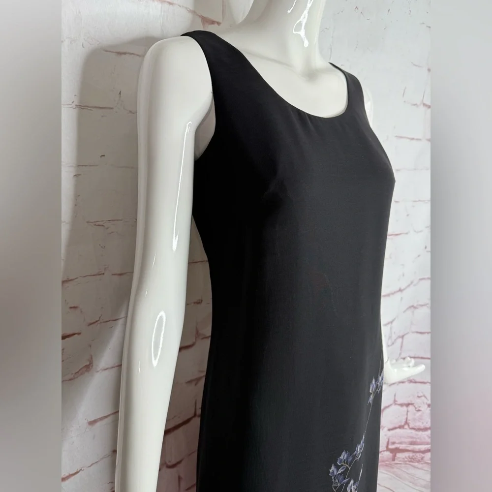 DONNA RICCO New York 2 PETITE Floral design on Black lined sheath maxi dress 2P - Picture 2 of 12